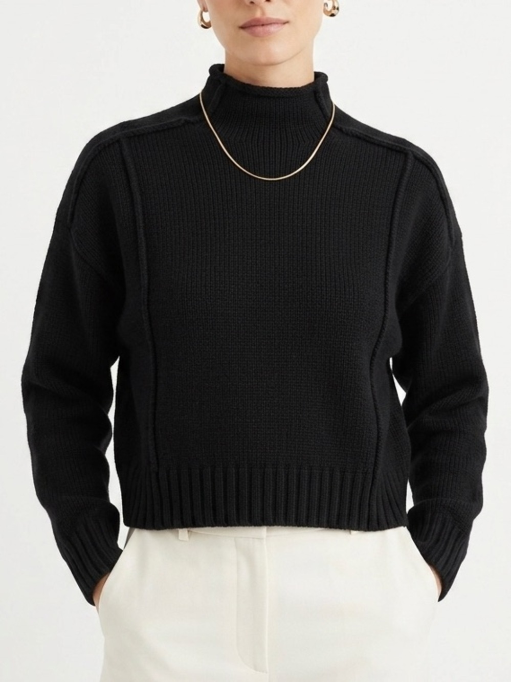 ZARA Black Mockneck Sweater Size Large Chunky Fall Winter Blogger Fav